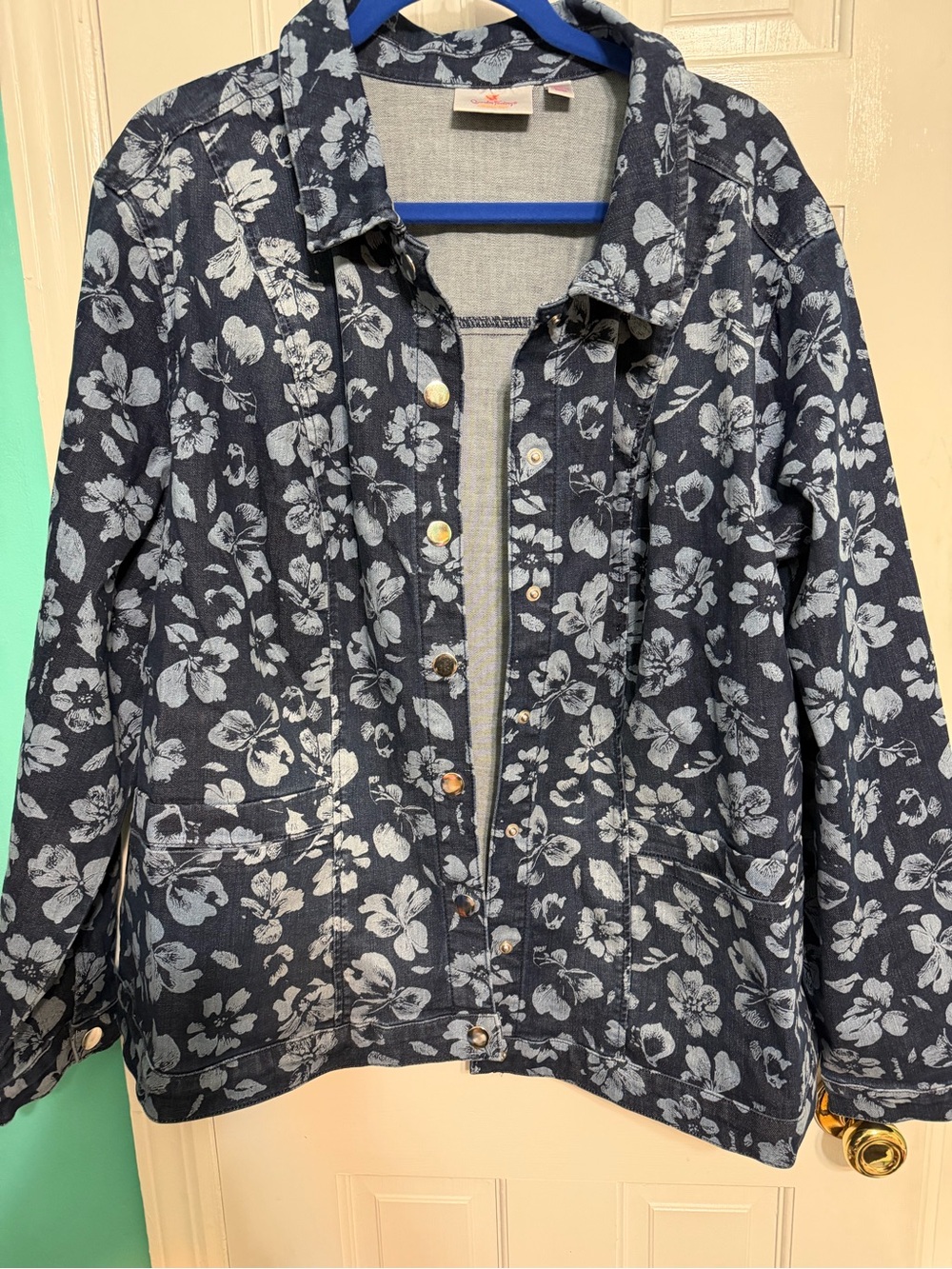 NWT Quacker Factory Floralicious Stretch Denim Snap Front Jacket, new, $35